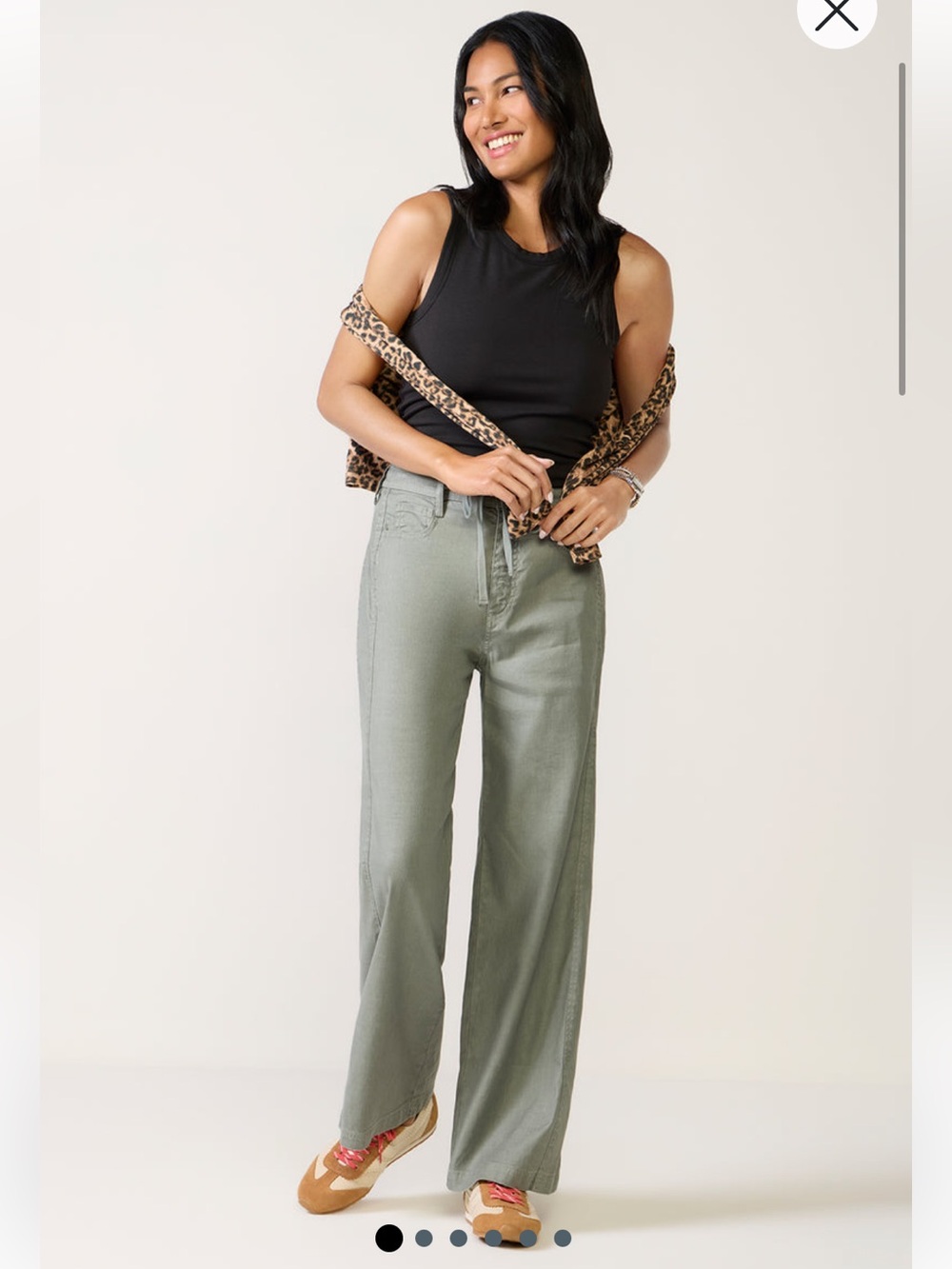 NWT Evereve Joelle Stretch Linen Pants Trouser Tie Waist Green Size S